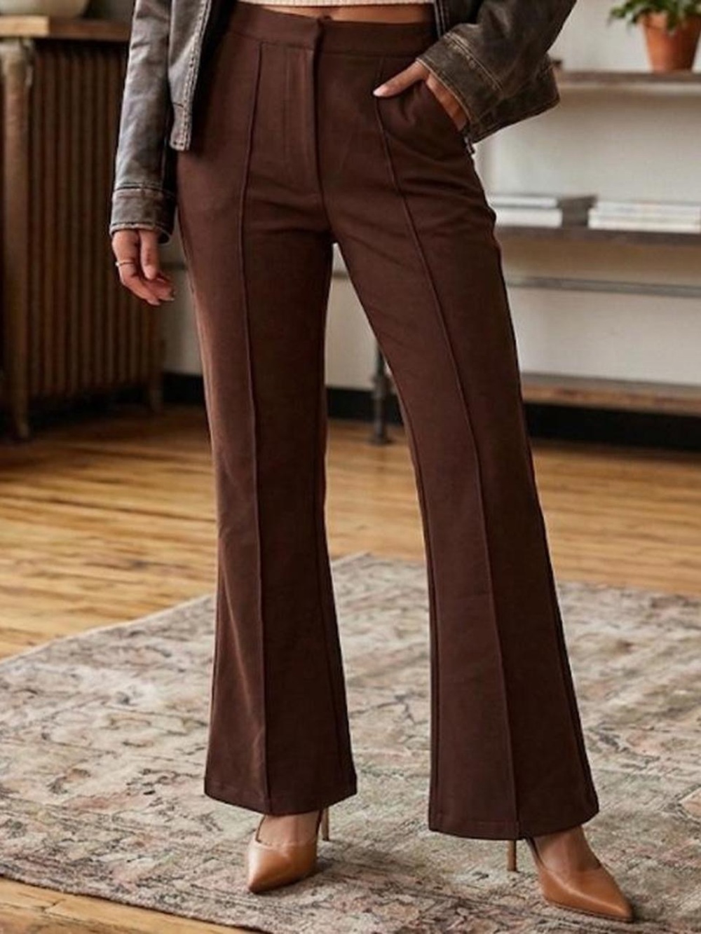 High-Rise Brown Flare Pants